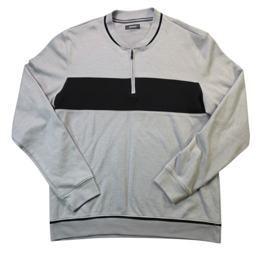 Alfani Stretch Colorblock Knit Quarter Zip Modern Pullover Gray Mens Large